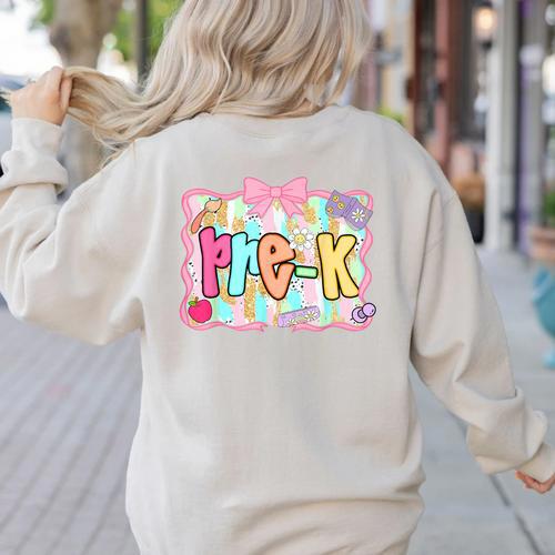 Back To School Pre-K Preppy Teacher Girl Women's Sweatshirt Back Print - teacherstshirts.com CA