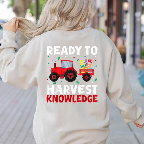 Back To School Teacher Farming Tractor Farmer Kids 100th Day Women's Sweatshirt Back Print - teacherstshirts.com