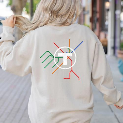 Boston T Subway Map Vintage MBTA Women's Sweatshirt Back Print - Bostonterriersmerch.com