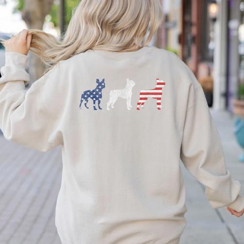 Boston Terrier 4th Of July Dog Patriotic USA Flag Man Woman Women's Sweatshirt Back Print - Bostonterriersmerch.com