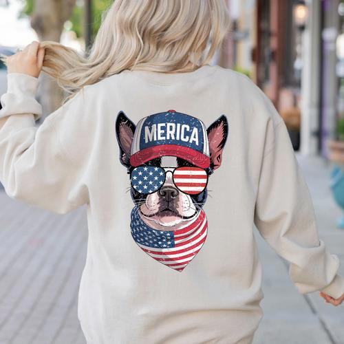Boston Terrier 4th Of July US Merica Bostie Dog Patriotic For Men Women Kids Women's Sweatshirt Back Print - Bostonterriersmerch.com