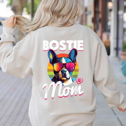 Boston Terrier Bostie Dog Breed Pet Bostie Mom Women's Sweatshirt Back Print - Bostonterriersmerch.com