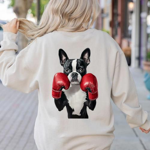 Boston Terrier Boxing Women's Sweatshirt Back Print - Bostonterriersmerch.com