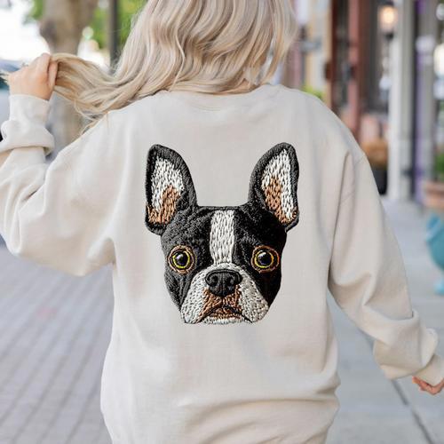 Boston Terrier Cute Puppy Face Dog Lover Pet Owner Women's Sweatshirt Back Print - Bostonterriersmerch.com
