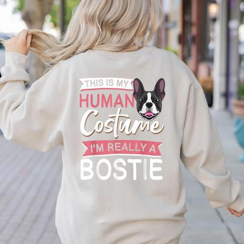 Boston Terrier Dog Bostie Halloween Costume Dog For Kids Women's Sweatshirt Back Print - Bostonterriersmerch.com
