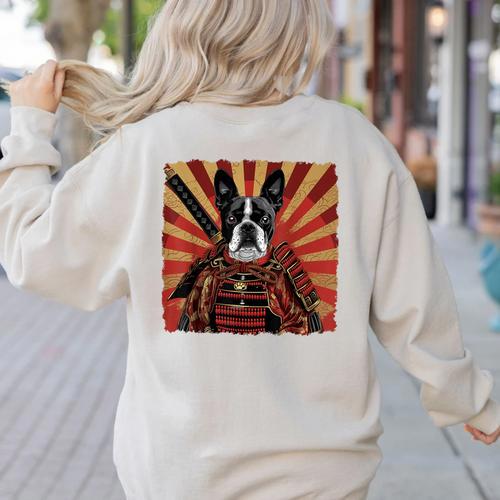 Boston Terrier Dog Japanese Art Samurai Ukiyo-e Women's Sweatshirt Back Print - Bostonterriersmerch.com