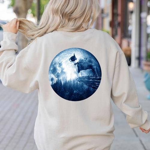 Boston Terrier Dog Moon Dog Mom Dad Women Men Dog Lovers Women's Sweatshirt Back Print - Bostonterriersmerch.com