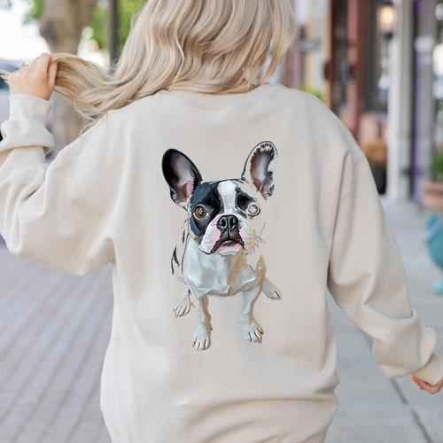 Boston Terrier Dog Motif Pet Art Boston Terrier Men Women Kids Women's Sweatshirt Back Print - Bostonterriersmerch.com