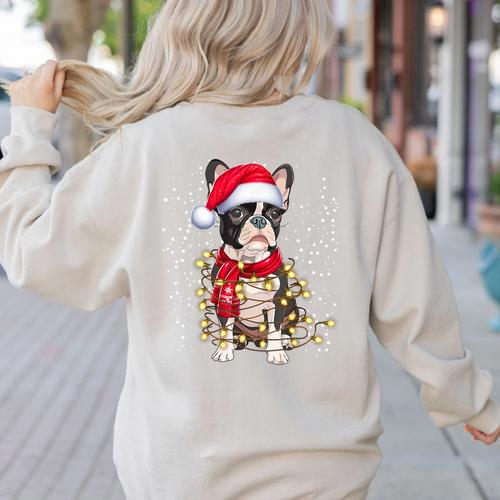 Boston Terrier Dog Ugly Christmas Dog Xmas For Men Women Kids Women's Sweatshirt Back Print - Bostonterriersmerch.com
