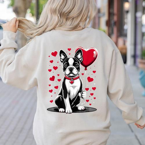 Boston Terrier Dog Valentine's Day Dog Owner Valentine Women's Sweatshirt Back Print - Bostonterriersmerch.com
