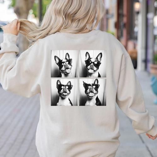 Boston Terrier Dogs With Sunglasses Photo Pets Meme Women's Sweatshirt Back Print - Bostonterriersmerch.com