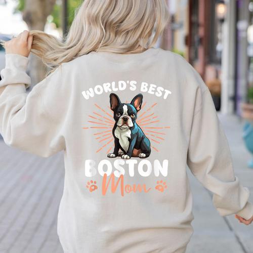 Boston Terrier Groovy World's Best Boston Mom Women's Sweatshirt Back Print - Bostonterriersmerch.com