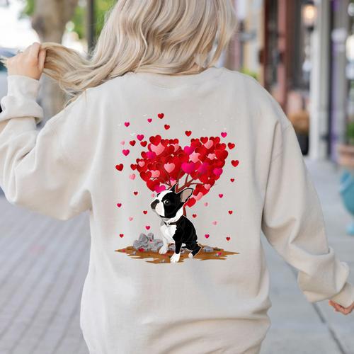 Boston Terrier Lover Heart Shape Boston Terrier Valentine Women's Sweatshirt Back Print - Bostonterriersmerch.com