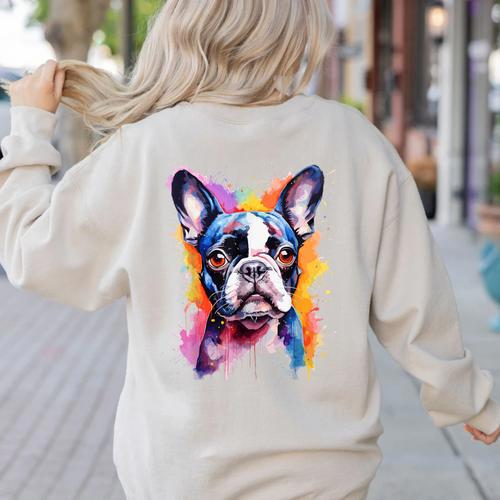 Boston Terrier Lover Pop Art Color Boston Terrier Dog For Men Women Girls Kids Women's Sweatshirt Back Print - Bostonterriersmerch.com