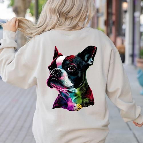 Boston Terrier Lovers Colorful Pop Art Boston Terrier Women's Sweatshirt Back Print - Bostonterriersmerch.com