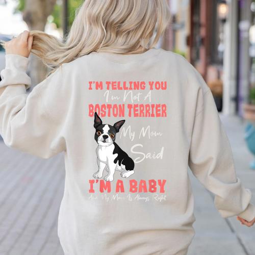 Boston Terrier Mom American Gentleman Dog Lover Mother's Day Women's Sweatshirt Back Print - Bostonterriersmerch.com