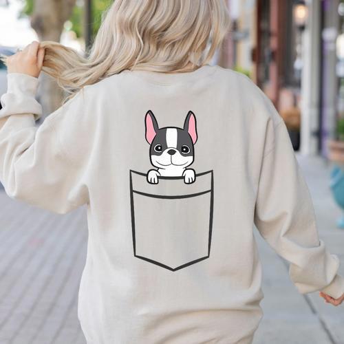 Boston Terrier In The Pocket Cute Boston Terrier Dog For Men Women Girls Kids Women's Sweatshirt Back Print - Bostonterriersmerch.com