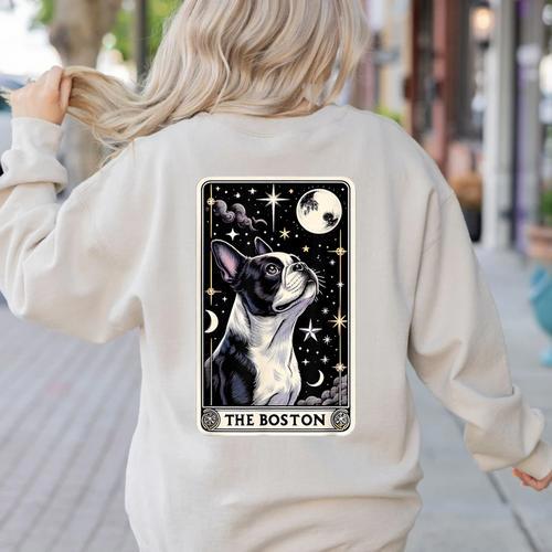Boston Terrier Tarot Card Star With The Moon Men Women Kids Women's Sweatshirt Back Print - Bostonterriersmerch.com