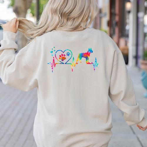 Boston Terrier Tie Dye Heartbeat Love Dog Men Women Women's Sweatshirt Back Print - Bostonterriersmerch.com
