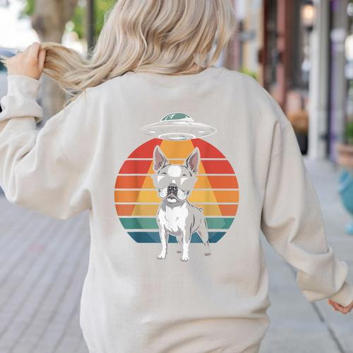 Boston Terrier UFO Alien Boston Terrier Dog Mom Dad Women's Sweatshirt Back Print - Bostonterriersmerch.com