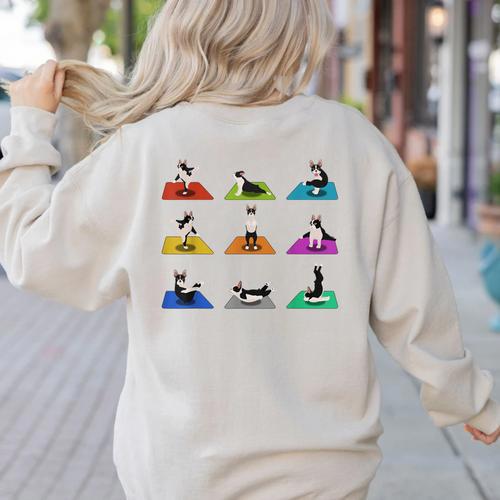 Boston Terriers Yoga Asana Pose And Meditation Women's Sweatshirt Back Print - Bostonterriersmerch.com