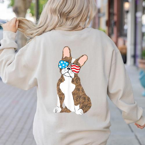 Brindle Boston Terrier Dog Patriotic Shirt USA Flag Women's Sweatshirt Back Print - Bostonterriersmerch.com