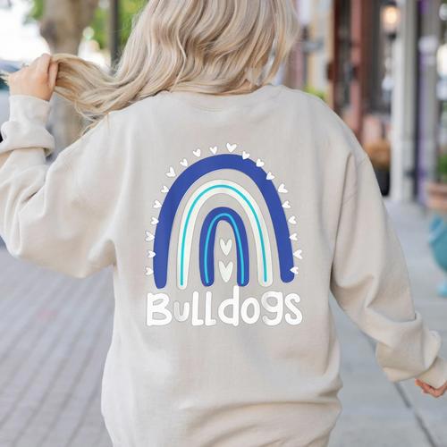 Bulldogs School Mascot Rainbow Teacher Lover Women's Sweatshirt Back Print - teacherstshirts.com CA