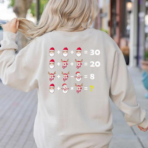Christmas Math Quiz Teacher Equation Math Teacher Women's Sweatshirt Back Print - teacherstshirts.com DE