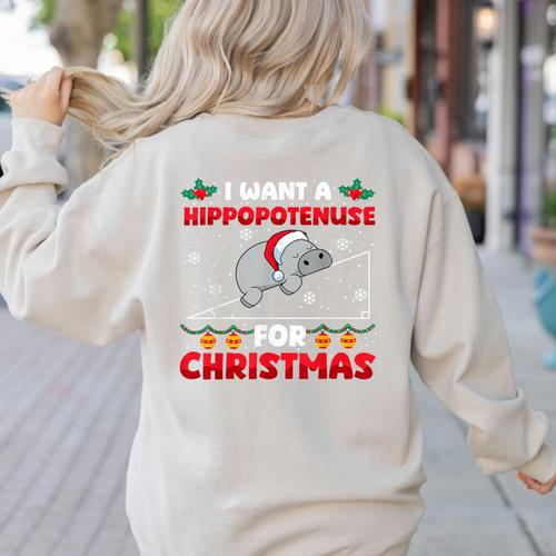 Christmas Math Teacher Hippopotenuse Math Lovers Xmas Women's Sweatshirt Back Print - teacherstshirts.com AU