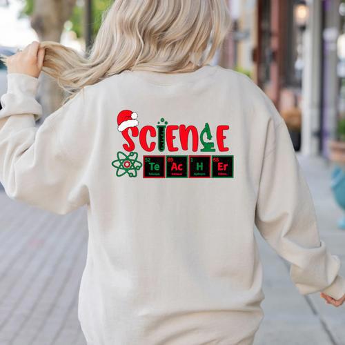 Christmas Science Teacher Santa Educator Chemical Elements Women's Sweatshirt Back Print - teacherstshirts.com AU