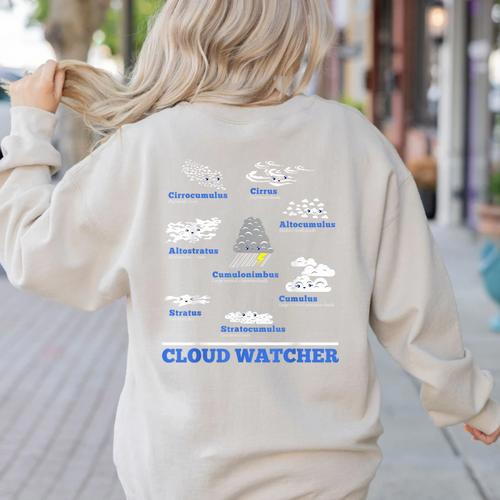 Cloud Watcher Cloud Types Science Student Teacher Cute Faces Women's Sweatshirt Back Print - teacherstshirts.com AU