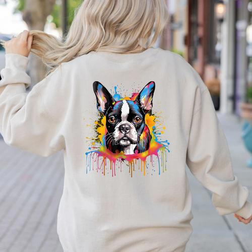 Colorful Boston Terrier Dog For Men Women Kids Women's Sweatshirt Back Print - Bostonterriersmerch.com CA