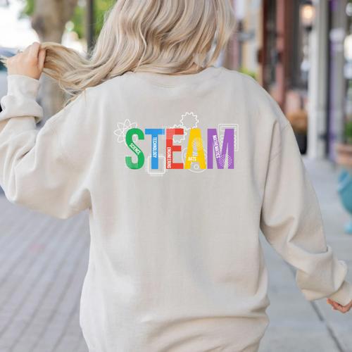 Colorful Steam Letters For Steam Program Teacher And Student Women's Sweatshirt Back Print - teacherstshirts.com UK