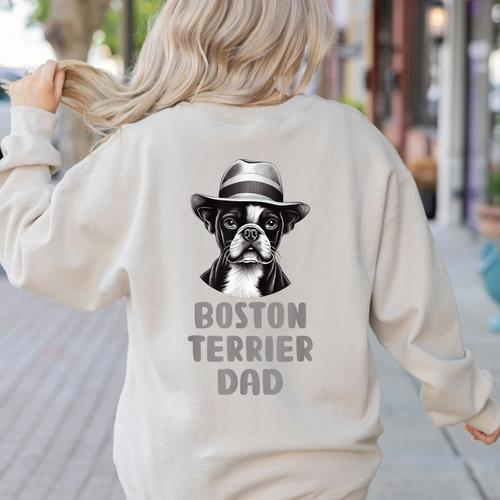 Cute Boston Terrier Dad Dog Lovers Puppy Bostie Owner Women's Sweatshirt Back Print - Bostonterriersmerch.com