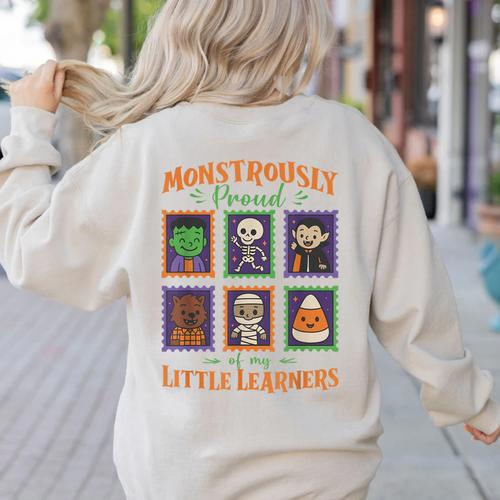 Cute Halloween Teacher Women's Sweatshirt Back Print - teacherstshirts.com