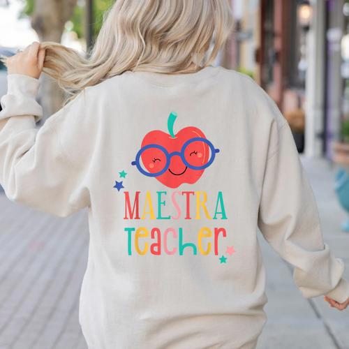 Cute Maestra Teacher Women's Sweatshirt Back Print - teacherstshirts.com UK