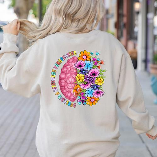 Dyslexia Different Perspective Reading Brain Floral Teacher Women's Sweatshirt Back Print - teacherstshirts.com