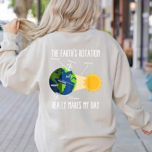 Earth Rotation Earth Day Science Teacher Kids Women Women's Sweatshirt Back Print - teacherstshirts.com AU