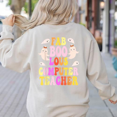 Faboolous COMPUTER TEACHER Costume This Is My Spooky Mom Dad Women's Sweatshirt Back Print - teacherstshirts.com UK