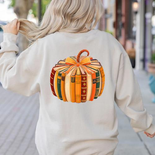 Fall Book Halloween Costume Autumn Pumpkin Teacher Kids Women's Sweatshirt Back Print - teacherstshirts.com AU