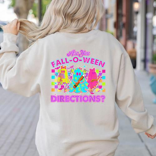 Are You Fall-O-Ween Directions Teacher Ghost Halloween Women's Sweatshirt Back Print - teacherstshirts.com
