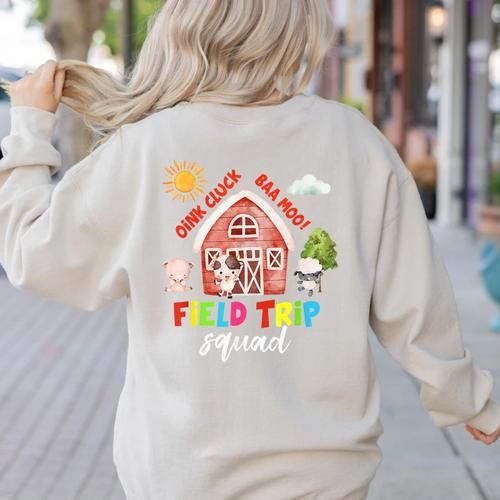 Farm Field Trip Squad Field Day 2025 Teachers Students Women's Sweatshirt Back Print - teacherstshirts.com UK