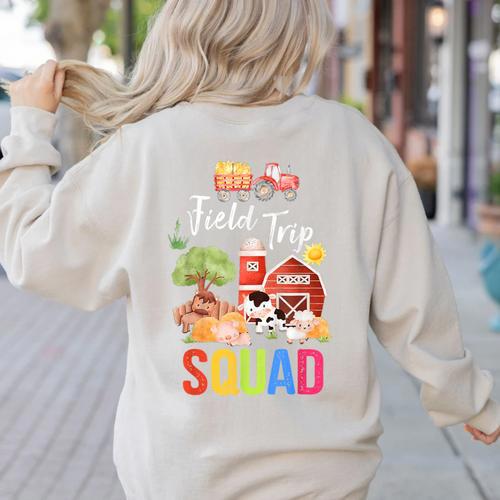 Farm Trip Field Trip Squad Farm Visit Teachers Students Women's Sweatshirt Back Print - teacherstshirts.com UK