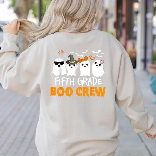 Fifth Grade Boo Crew Halloween Teacher Costume Women's Sweatshirt Back Print - teacherstshirts.com