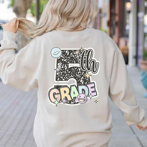 First Day Of Fifth Grade Composition Notebook Teacher Women's Sweatshirt Back Print - teacherstshirts.com AU