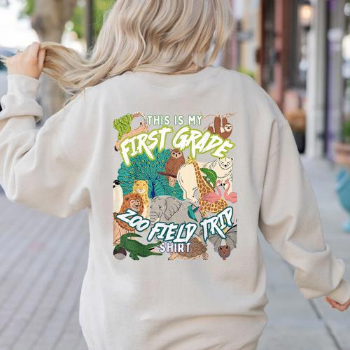 First Grade Zoo Field Trip Matching Student Teacher Class Women's Sweatshirt Back Print - teacherstshirts.com