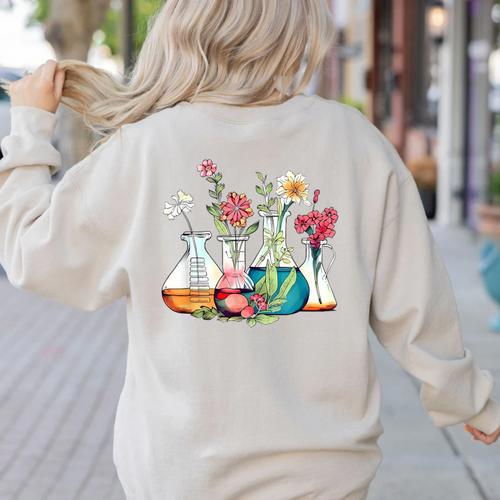 Floral Beakers Chemistry Lab Teacher Women's Sweatshirt Back Print - teacherstshirts.com UK