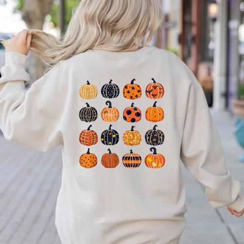 Folk Art Pumpkins Teacher Nurses Admin Witch Halloween Cute Women's Sweatshirt Back Print - teacherstshirts.com DE