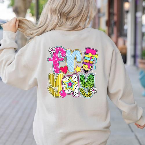 Fri-Yay Happy Friday Weekend Teacher Back To School Women's Sweatshirt Back Print - teacherstshirts.com CA