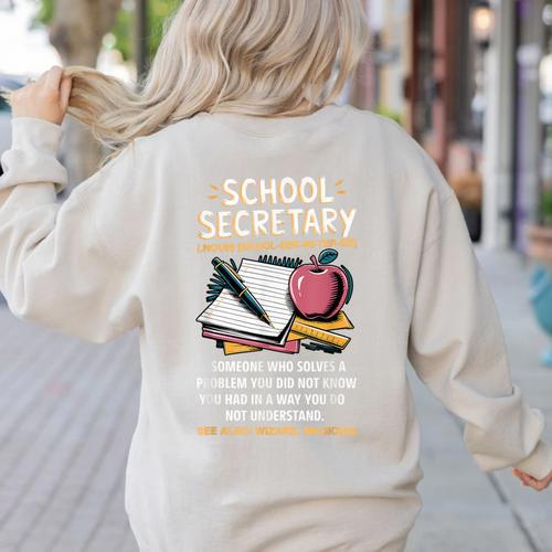 Front Office Teacher Admin Meaning School Secretary Women's Sweatshirt Back Print - teacherstshirts.com AU